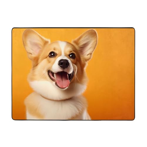 WZYCWB Mischievous Corgi-Teppich, 160 x 122 cm, rutschfeste Teppiche, geeignet für Wohnzimmer oder Büro von WZYCWB