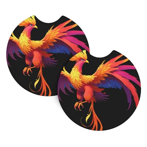 WZYCWB Mythical Phoenix gemusterte Auto-Innen-Untersetzer, 2 Stück, 6,9 cm, geeignet für die meisten Autos, LKWs, SUVs von WZYCWB