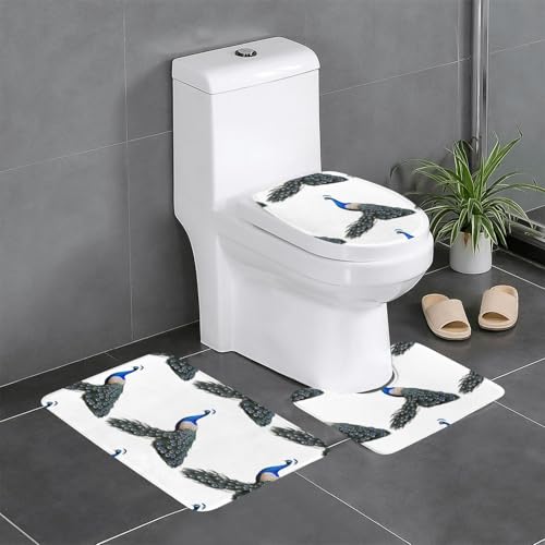 WZYCWB Peacock Spreads Its Tail bedrucktes Teppich-Set – rutschfeste Schutzmatte für Zuhause, Badezimmer, schnell trocknend und leicht zu reinigen von WZYCWB