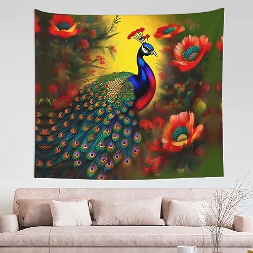 WZYCWB Pfauenblumen gemusterte Wanddekoration, Wandteppich, Mehrzweckwohnheim, Wandbehang, kann als Schlafzimmer oder Wohnzimmer verwendet werden – 152,4 x 130,9 cm WZYCWB Pfauenblumen gemusterte Wanddekoration, Wandteppich, Mehrzweckwohnheim, Wandbehang, kann als Schlafzimmer oder Wohnzimmer verwendet werden – 152,4 x 130,9 cm von WZYCWB