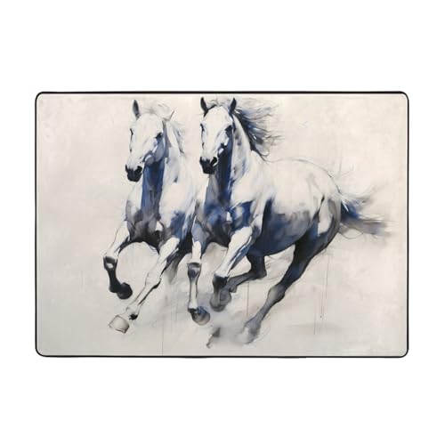 WZYCWB Pferde-Skizze gemusterte Flanell-Bodenmatte, 203 x 147 cm, superweicher Teppich von WZYCWB