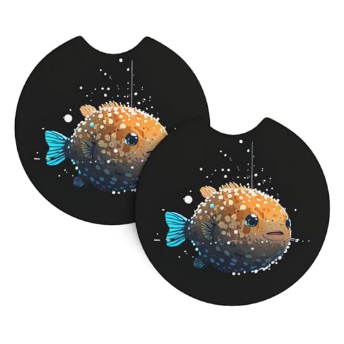 WZYCWB Pixel Pufferfish gemusterte Auto-Innen-Untersetzer, 6,9 cm, geeignet für die meisten Autos, LKWs, SUVs, 2 Stück von WZYCWB