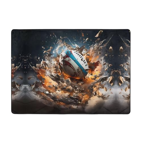 WZYCWB Rugby on Fire gemusterte Flanell-Bodenmatte, 203 x 147 cm, superweicher Teppich von WZYCWB