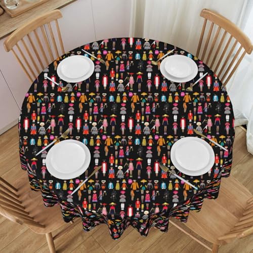 WZYCWB Runde Spitzen-Tischdecke mit modischem Charaktermuster, 152,4 cm im Durchmesser, waschbare Tischdecke, geeignet für Restaurants, Partys, Picknicks, Versammlungen von WZYCWB