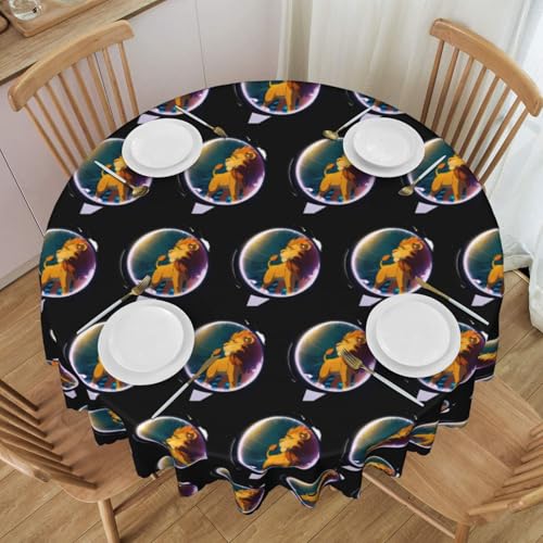 WZYCWB Runde Spitzentischdecke, Löwe im Spiegel, 152,4 cm Durchmesser, waschbare Tischdecke, geeignet für Restaurants, Partys, Picknicks, Versammlungen von WZYCWB
