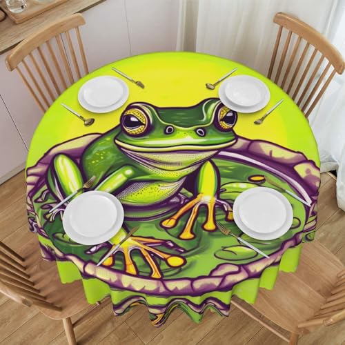 WZYCWB Runde Spitzentischdecke Frosch im Teich, 152,4 cm Durchmesser, waschbare Tischdecke, geeignet für Restaurants, Partys, Picknicks, Versammlungen von WZYCWB