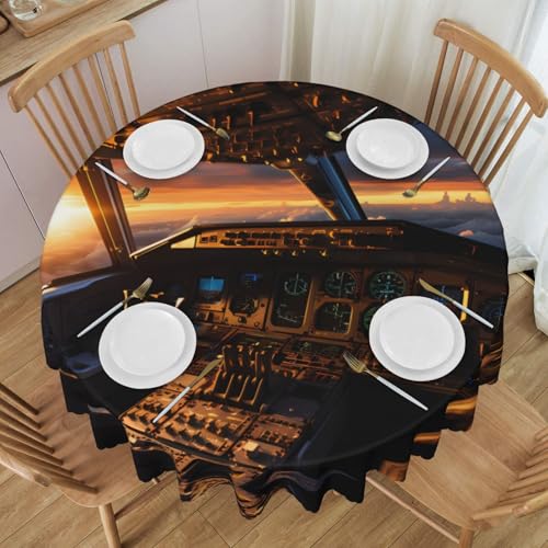 WZYCWB Runde Spitzentischdecke im Flugzeug-Cockpit, 152,4 cm Durchmesser, waschbare Tischdecke, geeignet für Restaurants, Partys, Picknicks, Versammlungen von WZYCWB