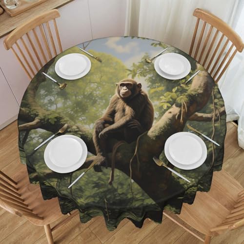 WZYCWB Runde Spitzentischdecke mit Affe auf einem Baum, 152,4 cm Durchmesser, waschbare Tischdecke, geeignet für Restaurants, Partys, Picknicks, Versammlungen von WZYCWB