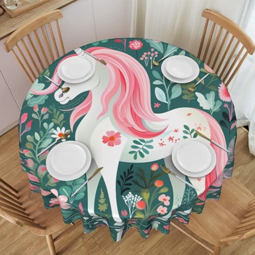 WZYCWB Runde Spitzentischdecke mit Einhorn mit rosa Haaren, 152,4 cm im Durchmesser, waschbare Tischdecke, geeignet für Restaurants, Partys, Picknicks, Versammlungen von WZYCWB