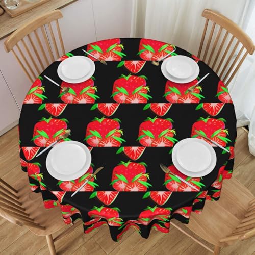 WZYCWB Runde Spitzentischdecke mit Erdbeermotiv, 152,4 cm Durchmesser, waschbare Tischdecke, geeignet für Restaurants, Partys, Picknicks, Versammlungen von WZYCWB