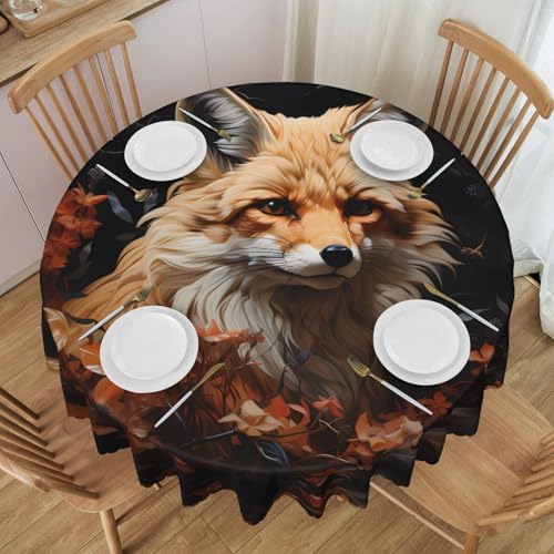 WZYCWB Runde Spitzentischdecke mit Fuchs und Blumen, 152,4 cm Durchmesser, waschbare Tischdecke, geeignet für Restaurants, Partys, Picknicks, Versammlungen von WZYCWB