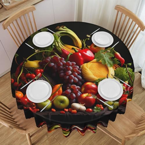 WZYCWB Runde Spitzentischdecke mit Gemüse und Obst, 152,4 cm Durchmesser, waschbare Tischdecke, geeignet für Restaurants, Partys, Picknicks, Versammlungen von WZYCWB