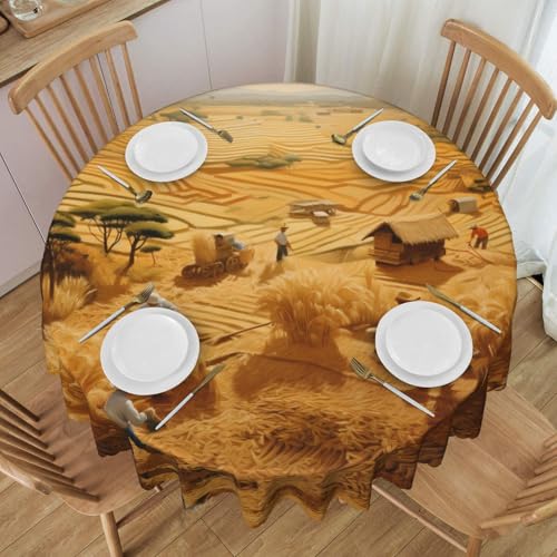 WZYCWB Runde Spitzentischdecke mit Weizenernte, 152,4 cm Durchmesser, waschbare Tischdecke, geeignet für Restaurants, Partys, Picknicks, Versammlungen von WZYCWB