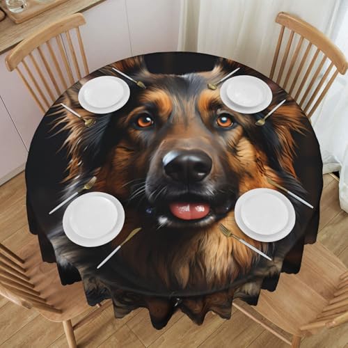 WZYCWB Runde Spitzentischdecke mit deutschem Schäferhund, 152,4 cm Durchmesser, waschbare Tischdecke, geeignet für Restaurants, Partys, Picknicks, Versammlungen von WZYCWB