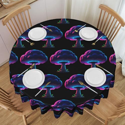 WZYCWB Runde Spitzentischdecke mit neonfarbenen Pilzwolken, 152,4 cm Durchmesser, waschbare Tischdecke, geeignet für Restaurants, Partys, Picknicks, Versammlungen von WZYCWB