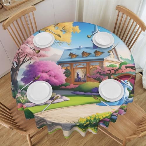 WZYCWB Runde Tischdecke mit Einhorn-Märchenmotiv, 152,4 cm im Durchmesser, waschbare Tischdecke, geeignet für Restaurants, Partys, Picknicks, Versammlungen von WZYCWB