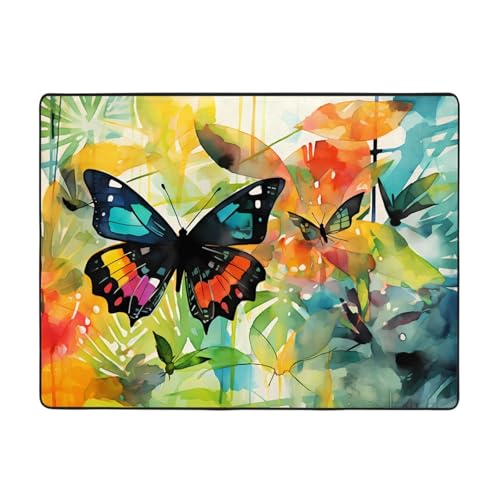 WZYCWB Schmetterlingsteppich, Öl auf Leinwand, 160 x 122 cm, rutschfeste Teppiche, geeignet für Wohnzimmer oder Büro WZYCWB Schmetterlingsteppich, Öl auf Leinwand, 160 x 122 cm, rutschfeste Teppiche, geeignet für Wohnzimmer oder Büro von WZYCWB