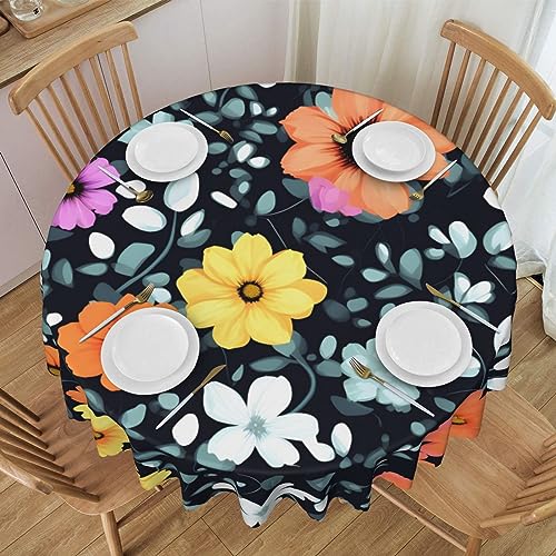 WZYCWB Schöne bunte Blumen-Tischdecke, rund, Spitze, 152,4 cm Durchmesser, waschbare Tischdecke, geeignet für Restaurants, Partys, Picknicks, Versammlungen von WZYCWB