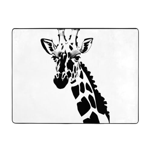 WZYCWB Schwarz-weißer Giraffen-Teppich, 160 x 121,9 cm, Wohnzimmer-Fußmatten, rutschfeste Teppiche, geeignet für Wohnzimmer oder Büro von WZYCWB