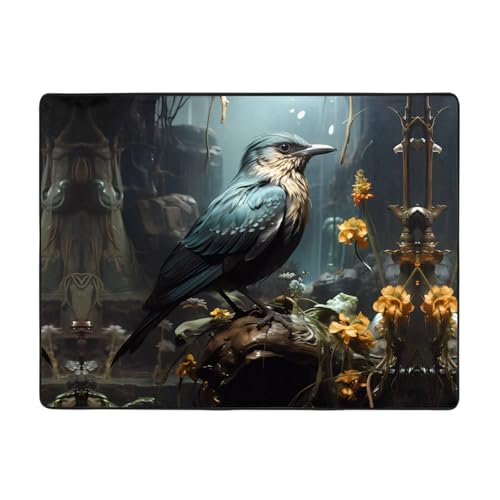 WZYCWB Schwarzer Vogel und Blumen-Teppich, 160 x 121,9 cm, Wohnzimmer-Fußmatten, rutschfeste Teppiche, geeignet für Wohnzimmer oder Büro von WZYCWB