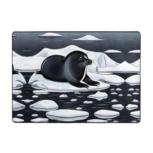WZYCWB Seals on Ice gemusterte Flanell-Bodenmatte, 203 x 147 cm, superweicher Teppich von WZYCWB