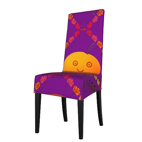 WZYCWB Smiley Esszimmerstuhlbezug, dehnbar, abnehmbar, geeignet für Esszimmerstühle mit quadratischer Rückenlehne, Orange von WZYCWB