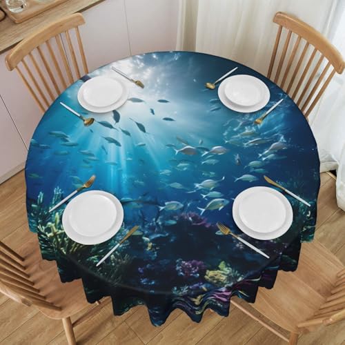 WZYCWB Submarine World Runde Spitzen-Tischdecke, 152,4 cm Durchmesser, waschbare Tischdecke, geeignet für Restaurants, Partys, Picknicks, Versammlungen von WZYCWB