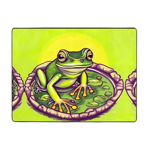 WZYCWB Teppich, Frosch im Teich, 160 x 122 cm, rutschfeste Teppiche, geeignet für Wohnzimmer oder Büro von WZYCWB
