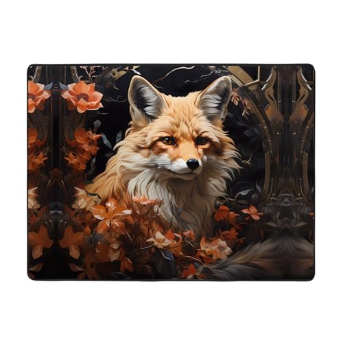 WZYCWB Teppich Fuchs und Blumen, 160 x 121,9 cm, rutschfeste Teppiche, geeignet für Wohnzimmer oder Büro von WZYCWB