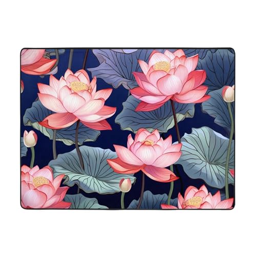 WZYCWB Teppich mit Lotusblumen-Illustration, 160 x 121,9 cm, rutschfeste Teppiche, geeignet für Wohnzimmer oder Büro von WZYCWB