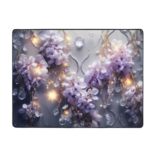 WZYCWB Teppich mit violettem Blumenmotiv, 160 x 122 cm, rutschfeste Teppiche, geeignet für Wohnzimmer oder Büro von WZYCWB