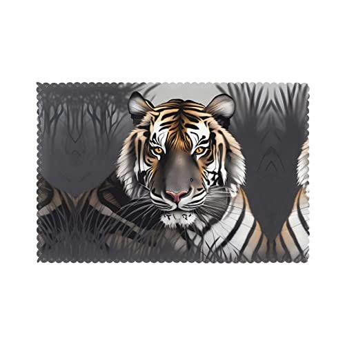 WZYCWB Tischset mit Wärmedämmung, 30,5 x 45,7 cm, Platzsets für Hotel und Bankett, Tischplatte, Motiv: Tiger im Ruhezustand, 6 Stück von WZYCWB