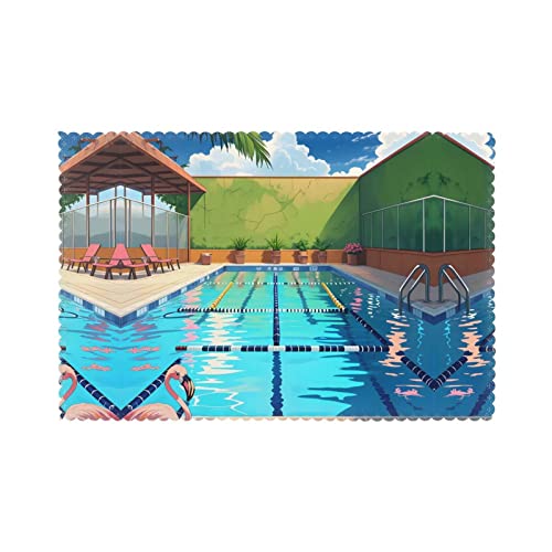 WZYCWB Tischset mit Wärmedämmung, 30,5 x 45,7 cm, für Hotel und Bankett, Tischplatte, Flamingo und Schwimmbad, 6 Stück von WZYCWB