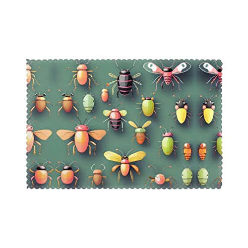 WZYCWB Tischset mit Wärmedämmung, 30,5 x 45,7 cm, für Hotel und Bankett, Tischplatte, Insekten-Atlas-Druck, 6 Stück von WZYCWB