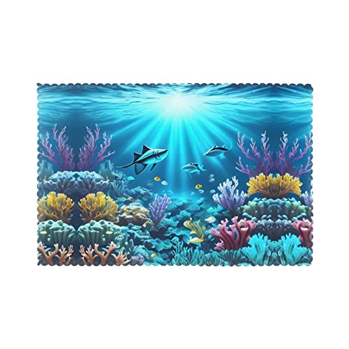 WZYCWB Tischset mit Wärmedämmung, 30,5 x 45,7 cm, für Hotel und Bankett, Tischplatte, U-Boot-Korallenstrahlen-Druck, 6 Stück von WZYCWB