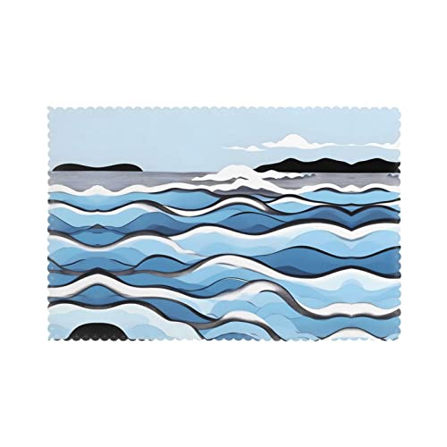 WZYCWB Tischset mit Wärmedämmung, 30,5 x 45,7 cm, für Hotel und Bankett, Tischplatte, Wellen, Lapping at The Rocks, 6 Stück von WZYCWB