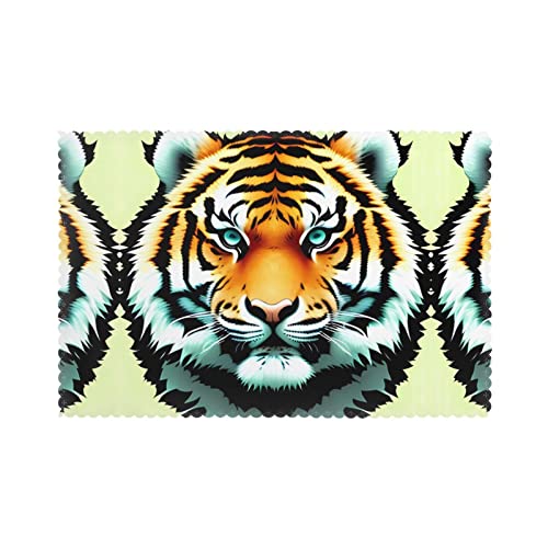 WZYCWB Tischset mit Wärmedämmung, 30,5 x 45,7 cm, für Hotel und Bankett, Tischplatte, kleiner dicker Tigerkopf, 6 Stück von WZYCWB