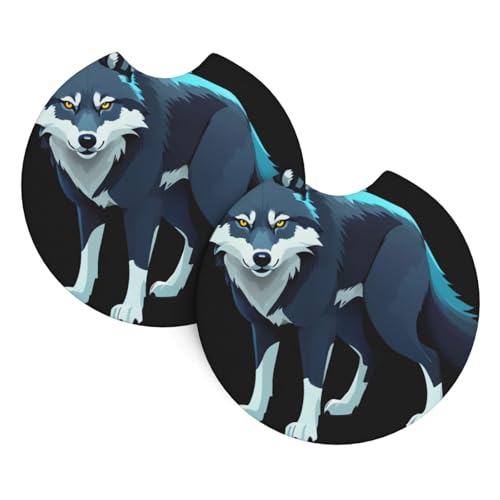 WZYCWB Topo Map Wolf Pack gemusterte Auto-Innen-Untersetzer, 6,9 cm, geeignet für die meisten Autos, LKWs, SUVs, 2 Stück von WZYCWB