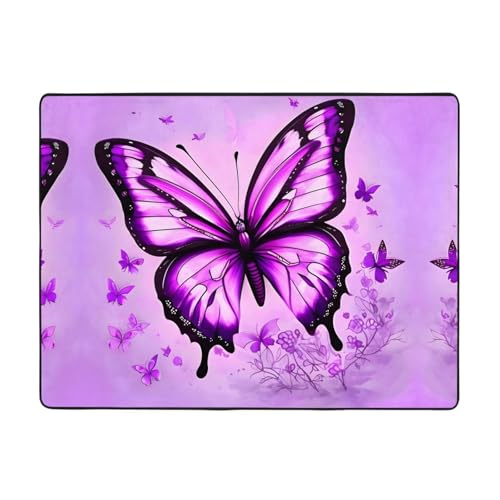 WZYCWB Violetter Schmetterlingsteppich, 160 x 121,9 cm, Wohnzimmer-Fußmatten, rutschfeste Teppiche, geeignet für Wohnzimmer oder Büro von WZYCWB
