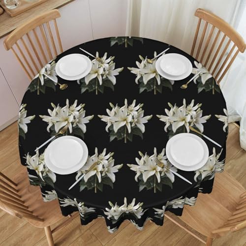 WZYCWB Weiße Lilie, runde Spitzentischdecke, 152,4 cm Durchmesser, waschbare Tischdecke, geeignet für Restaurants, Partys, Picknicks, Versammlungen von WZYCWB