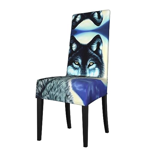 WZYCWB Wolf Under Moon Gemusterte Stretch Esszimmerstuhlhusse, abnehmbare Schutzhülle, geeignet für Esszimmerstühle mit quadratischer Rückenlehne, Preacherstuhl WZYCWB Wolf Under Moon Gemusterte Stretch Esszimmerstuhlhusse, abnehmbare Schutzhülle, geeignet für Esszimmerstühle mit quadratischer Rückenlehne, Preacherstuhl von WZYCWB