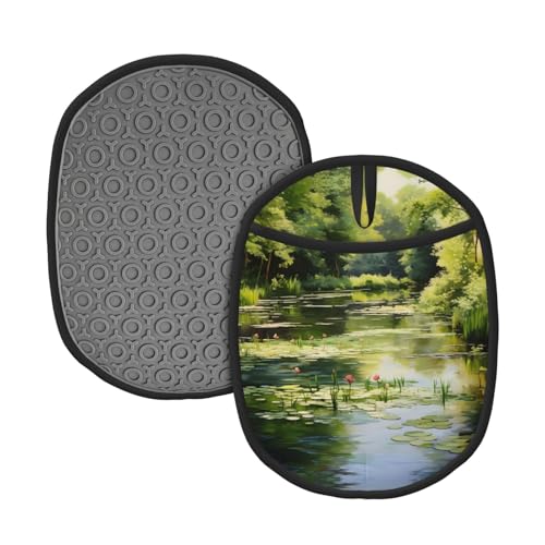 Wasserlilien im Teich, 2 Stück, gemusterte Silikon-Topfmatte (1/2er-Pack), hochtemperaturbeständig und rutschfest, geeignet zum Grillen, Backen usw. von WZYCWB