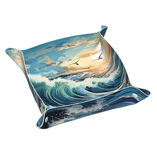 Wave Aufbewahrungsbox für den Schreibtisch, Segelboot, Möwe, mittelgroß, bedrucktes Leder, multifunktional, personalisierbar von WZYCWB