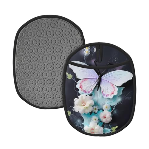 Weißer Schmetterling gemusterte Silikon-Topfmatte (1/2er-Pack), hochtemperaturbeständig und rutschfest, geeignet zum Grillen, Backen usw. von WZYCWB