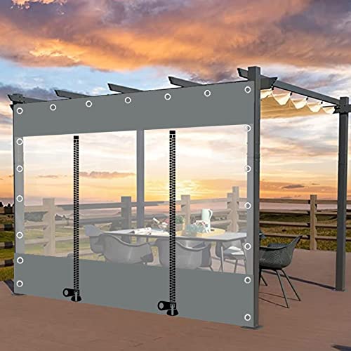 WZYJLyds Outdoor Planenvorhänge mit Reißverschluss Tür, 0,5mm PVC Transparente wasserdichte Plane Seitenteile mit Ösen,Pergola,Terrasse,Veranda,Pavillon,Carport,Grau Durchsichtige Plane von WZYJLyds