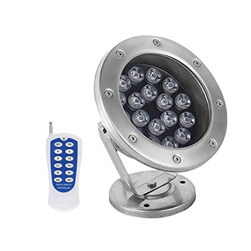 WZYJLyds Strahler Unterwasser 12V/24V RGB Teichscheinwerfer Gartenscheinwerfer Edelstahl 304 IP68 Wasserdicht Mit RF-Fernbedienung Zum Garten, Teich, Platz, Schwimmbad(12V,12W) von WZYJLyds