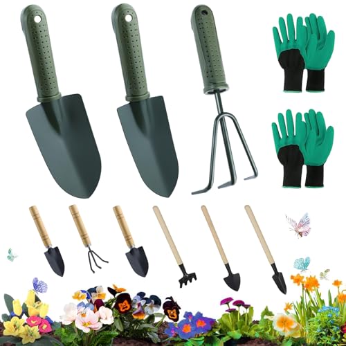 WZYTEU 3 Sätze Gartenwerkzeug Set, Gartengeräte mit Handhaben für Bonsai Werkzeug Pflanze Topfblumen mit Handschuhe(2 Arten von Griffen) von WZYTEU