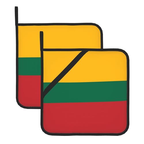Quadratische hitzebeständige Topflappen mit Litauen-Flagge (2er-Set) 20,3 x 20,3 cm: hochwertige Stoffe, verbrühungsfrei und leicht zu reinigen von WZYWHJ