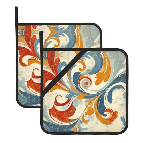 Quadratische hitzebeständige Topflappen mit farbigen Blumen, 20,3 x 20,3 cm, hochwertige Stoffe, verbrühungsfrei und leicht zu reinigen, 2 Stück von WZYWHJ