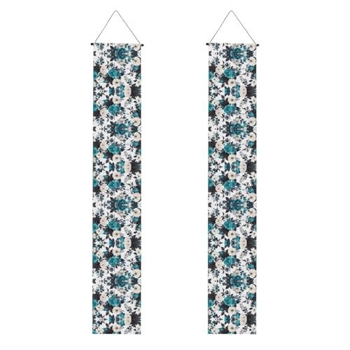 Veranda Banner WZYWHJ Schwarz Weiß Blaugrün Grau Rosen Blumen Druck Dekor Wandbehang Banner Türschild für Outdoor Indoor Yard Party 30,5 x 180,9 cm von WZYWHJ